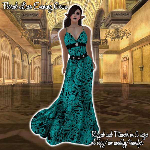 Floral Lace Evening Gown Aquamarin