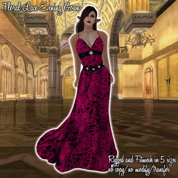 Floral Lace Evening Gown Pink